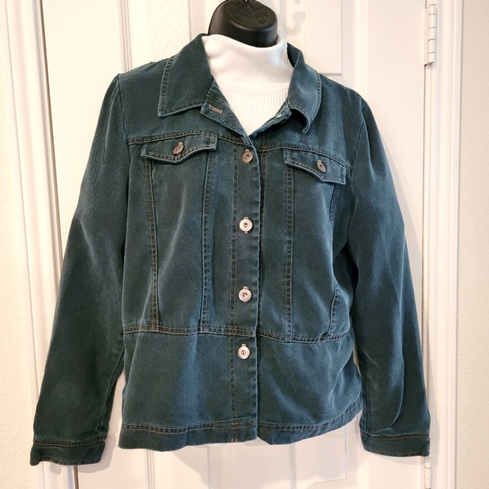Cynthia Max Dark Teal Denim Jacket size Petite Medium PM